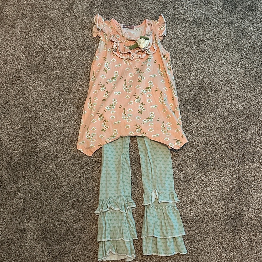 Jelly the Pug Boutique style Floral Peach Top and Ruffled Pants Set